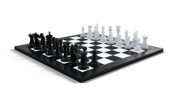 3D illustration schackspel ombord. Begrepp affärsidéer och strategi idéer. Chess siffror på vit bakgrund — Stockfoto