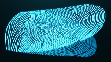 3D çizim parmak izi inceden inceye gözden geçirmek ile biyometrik kimlik güvenlik erişim sağlar. Kavram parmak izi koruma. Parmak ile ikili kod yazdırma. Dijital güvenlik kavramı