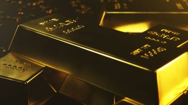 3D illüstrasyon yakın çekim altın külçe, altın barlar 1000 gram kavramı zenginlik ve rezerv. İş ve Finans başarı kavramı