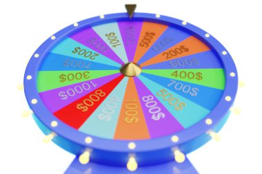 3D illüstrasyon renkli Çarkıfelek şans veya servet. Servet dönen tekerlekler, casino tekerlek rulet. Beyaz arka plan üzerinde tekerlek servet.