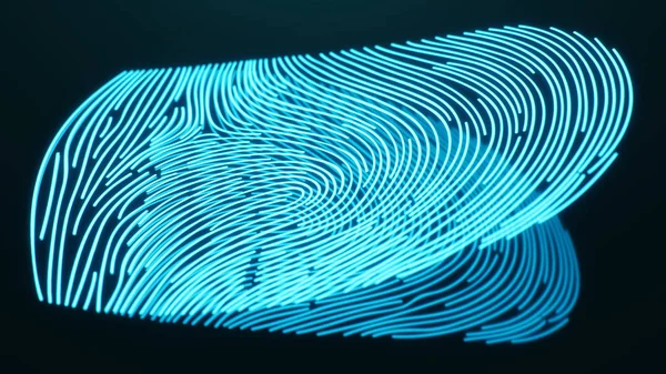 Ilustración 3D El escaneo de huellas dactilares proporciona acceso de seguridad con identificación biométrica. Concepto Protección de huellas dactilares. Impresión de dedo con código binario. Concepto de seguridad digital — Foto de Stock
