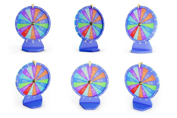 3d illustration colorful wheel of luck or fortune. Set roulette fortune spinning wheels, casino wheel. Wheel fortune isolated on white background.