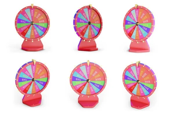 3d illustration colorful wheel of luck or fortune. Set roulette fortune spinning wheels, casino wheel. Wheel fortune isolated on white background.