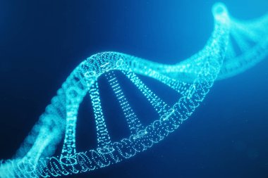 Yapay para Dna molekülü. DNA dijital koduna dönüştürülür. Dijital kod genom. Soyut teknoloji bilim, kavram yapay Dna. Parçacık, noktalar, 3d çizim oluşan Dna