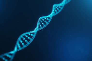 Yapay para Dna molekülü. DNA dijital koduna dönüştürülür. Dijital kod genom. Soyut teknoloji bilim, kavram yapay Dna. Parçacık, noktalar, 3d çizim oluşan Dna