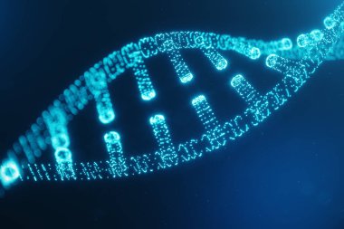 Yapay para Dna molekülü. DNA dijital koduna dönüştürülür. Dijital kod genom. Soyut teknoloji bilim, kavram yapay Dna. Parçacık, noktalar, 3d çizim oluşan Dna