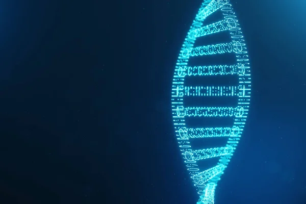 디지털 Dna 분자, 구조 개념 디지털 코드 인간 게놈 수정 된 유전자는 Dna 분자 입자, 점, 3d 그림을 구성 하는 Dna — 스톡 사진