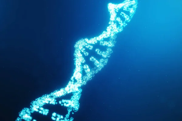 Molecola di DNA digitale, struttura. Concetto genoma umano codice digitale. Molecola di DNA con geni modificati. DNA costituito da particelle, puntini, illustrazione 3D — Foto Stock