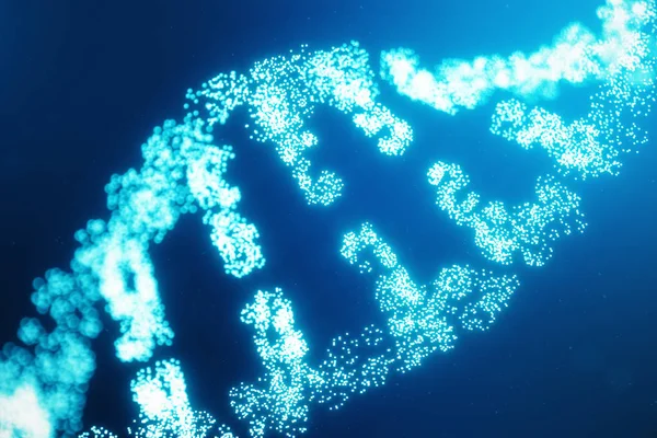 Digital DNA molecule, structure. Concept digital code human genome. DNA molecule with modified genes. DNA consisting particle, dots, 3D illustration
