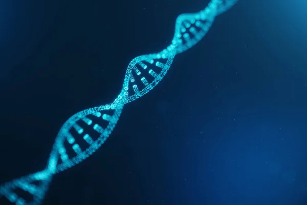 Молекула ДНК искусственного интеллекта. ДНК преобразуется в цифровой код. Геном цифрового кода. Абстрактная технология, концепция искусственного ДНК. ДНК, состоящая из частиц, точек, 3D иллюстраций — стоковое фото