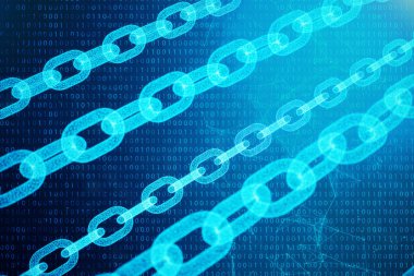 Blok zinciri kavramı, dijital bloğu zinciri teknoloji. Cryptocurrency, dijital kod kavramı. Zincir bağlantılar ağ. Mavi nokta ağ, 3d illüstrasyon parlayan üçgen düşük poligon kılavuz