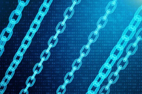 3D çizim dijital bloğu zinciri kodu. Zincir bağlantılar ağ. Mavi nokta ağ, arka plan parlayan üçgen düşük poligon kılavuz. Ağ, Internet iletişim kavramı.