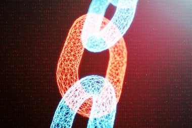 3D çizim dijital bloğu zinciri kodu. Zincir bağlantılar ağ. Mavi nokta ağ, arka plan parlayan üçgen düşük poligon kılavuz. Ağ, Internet iletişim kavramı