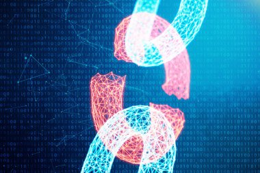 Bağlantısı kesilmiş, kırık zincir, dijital bloğu zinciri teknoloji. Cryptocurrency, dijital kod kavramı. Blok zinciri kavramı. Mavi nokta ağ, 3d illüstrasyon parlayan üçgen düşük poligon kılavuz
