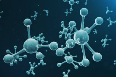 3D illüstrasyon molekül yapısı. Atom ve moleküllerle bilimsel tıbbi arka plan. Afiş, afiş, şablon, metin için bilimsel arka plan. Molekül atom kimyasal eleman oluşur