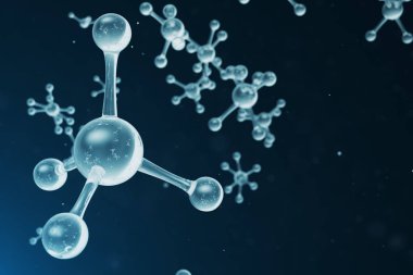 3D illüstrasyon molekül yapısı. Atom ve moleküllerle bilimsel tıbbi arka plan. Afiş, afiş, şablon, metin için bilimsel arka plan. Molekül atom kimyasal eleman oluşur