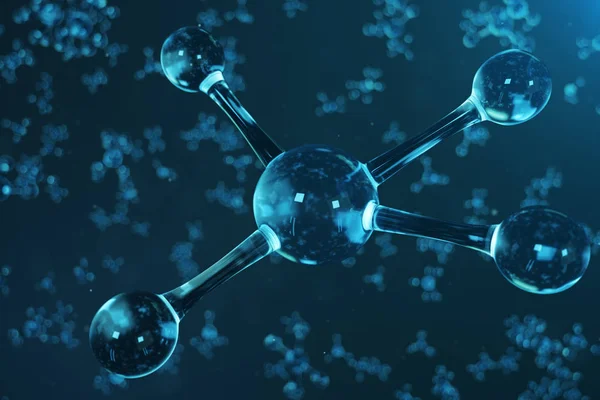Молекулярная структура 3D иллюстрации. Научное медицинское образование с атомами и молекулами. Научный фон для Вашего баннера, флаера, шаблона, текста. Молекула состоит из химического элемента атомов — стоковое фото