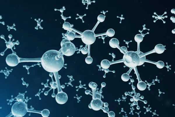 3D ilustrace struktura molekuly. Vědecké lékařské zázemí s atomy a molekulami. Vědecké pozadí nápisu, letáku, šablony, textu. Molekula sestává z atomů chemického prvku — Stock fotografie
