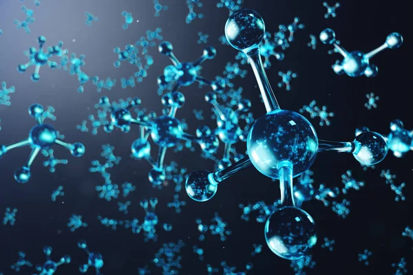Estructura de la molécula de ilustración 3D. Formación médica científica con átomos y moléculas. Antecedentes científicos para su banner, volante, plantilla, texto. Molécula compuesta por elementos químicos de átomos — Foto de Stock
