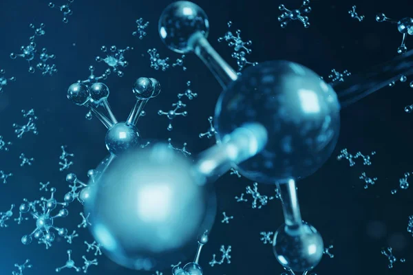 Estructura de la molécula de ilustración 3D. Formación médica científica con átomos y moléculas. Antecedentes científicos para su banner, volante, plantilla, texto. Molécula compuesta por elementos químicos de átomos — Foto de Stock