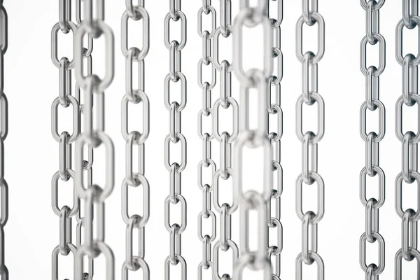 3D illustration metal chains. Metal, steel chains isolated on white background. Metal chains for industrial. Strong link concept. Background of metal chains for your layout, template design, text. — Stock Photo, Image