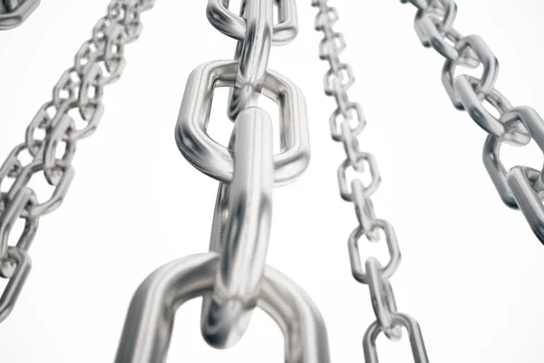 3d 说明金属链。金属, 钢链隔离在白色背景。工业用金属链。强大的链接概念。金属链的背景, 适用于您的布局、模板设计、文本. — 图库照片