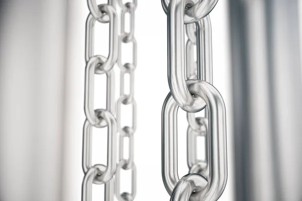 Ilustración 3D cadenas metálicas. Metal, cadenas de acero aisladas sobre fondo blanco. Cadenas metálicas para industrial. Fuerte concepto de enlace. Fondo de cadenas metálicas para su diseño, diseño de plantilla, texto . —  Fotos de Stock