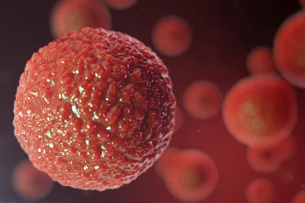3D illusztráció tojássejt embrió. Embriósejteket a vörös mag közepén. Emberi vagy állati tojáscellák. Orvostudomány tudományos koncepció. Az élő organizmus fejlesztése mikroszkópos sejtszinten. — Stock Fotó