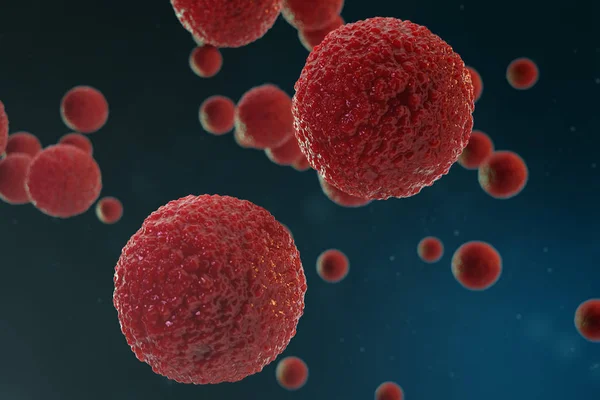 3D illustration ägg celler embryo. Embryonala celler med röd kärna i mitten. Ägg celler från människor eller djur. Medicin vetenskapligt begrepp. Utveckling bosatt organism på cell nivå under Mikroskop. — Stockfoto