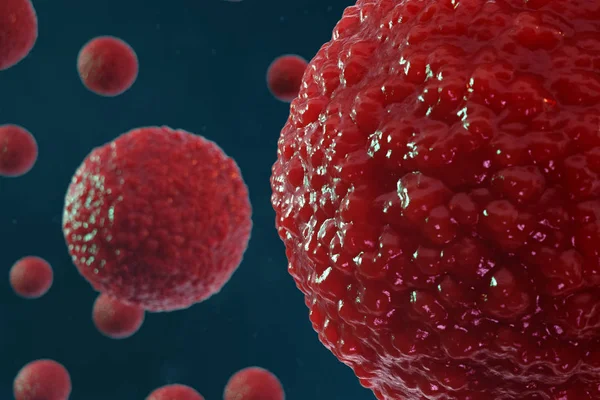 Komórek jajowych ilustracji 3D zarodka. Zarodki komórek z czerwonym jądro w środku. Ludzkie lub zwierzęce komórki jajowe. Medycyna naukowe pojęcie. Rozwój organizmu żywego na poziomie komórkowym pod mikroskopem. — Zdjęcie stockowe