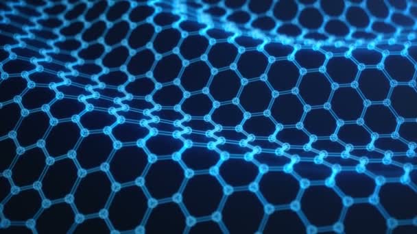 Abstract nanotechnology hexagonal geometric form close-up, concept graphene atomic structure, concept graphene molecular structure. Scientific concept. Seamless, loopable animation — Stock Video