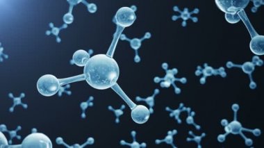 3d animasyon molekül yapısı. Atomlar ve moleküller ile bilimsel tıbbi arka plan. Mavi arka plan. Kusursuz bilimsel arka plan, döngülü animasyon. Molekül atomların kimyasal elementinden oluşur.