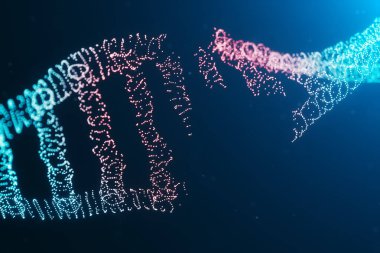 3D illustration Virus DNA molecule, structure. Concept destroyed code human genome. Damage DNA molecule. Helix consisting particle, dots. DNA destruction due to gene mutation or experiment. clipart