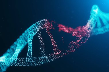3d illüstrasyon Virüs Dna molekülü, yapısı. Kavram insan genomunu yok etti. Dna molekülüne zarar ver. Helis parçacık, nokta oluşan. Gen mutasyonuna veya deneye bağlı DNA yıkımı.