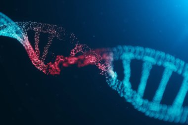 3d illüstrasyon Virüs Dna molekülü, yapısı. Kavram insan genomunu yok etti. Dna molekülüne zarar ver. Helis parçacık, nokta oluşan. Gen mutasyonuna veya deneye bağlı DNA yıkımı.
