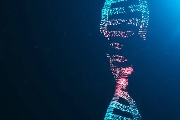 3D illustration virus DNA-molekyl, struktur. Konceptet förstörde kod människans arvsmassa. Skada DNA-molekylen. HELIX består partikel, prickar. DNA-förstörelse på grund av genmutation eller experiment. — Stockfoto