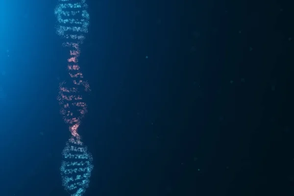 Ilustración 3D Molécula de ADN del virus, estructura. Concepto destruido código genoma humano. Daño molécula de ADN. Hélice que consiste en partículas, puntos. Destrucción del ADN debido a mutación genética o experimento . —  Fotos de Stock