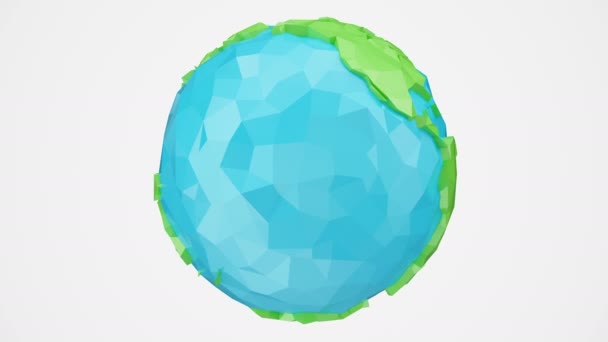 Animación 3D giró tierra poli baja con canal alfa, ilustración del globo. Globo poligonal aislado sobre fondo blanco, animación de bajo estilo polivinílico. Tierra giratoria. Animación 4K sin costura Loop-able — Vídeo de stock