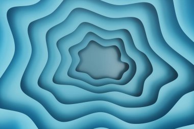 Soyut kağıt kesim arka plan, kağıt kesme şablonu. Tasarım düzeni, sunum, el ilanı, afiş, afiş, broşür için 3d mavi dalga kabartma etkisi. Topografya katmanlı kavisli origami, 3d render