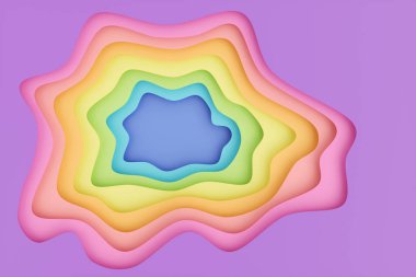 Soyut kağıt kesim arka plan, gökkuşağı renkleri, pastel renkler. Tasarım düzeni, sunum, el ilanı, afiş, poster, broşür için 3d pastel renkler rölyef etkisi. Katmanlı topografya, 3d render