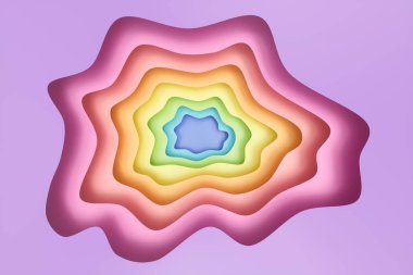Soyut kağıt kesim arka plan, gökkuşağı renkleri, pastel renkler. Tasarım düzeni, sunum, el ilanı, afiş, poster, broşür için 3d pastel renkler rölyef etkisi. Katmanlı topografya, 3d render