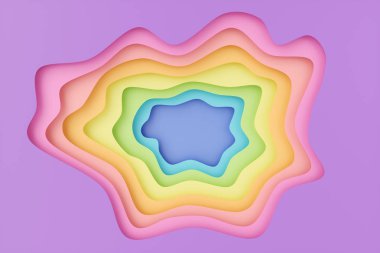 Soyut kağıt kesim arka plan, gökkuşağı renkleri, pastel renkler. Tasarım düzeni, sunum, el ilanı, afiş, poster, broşür için 3d pastel renkler rölyef etkisi. Katmanlı topografya, 3d render