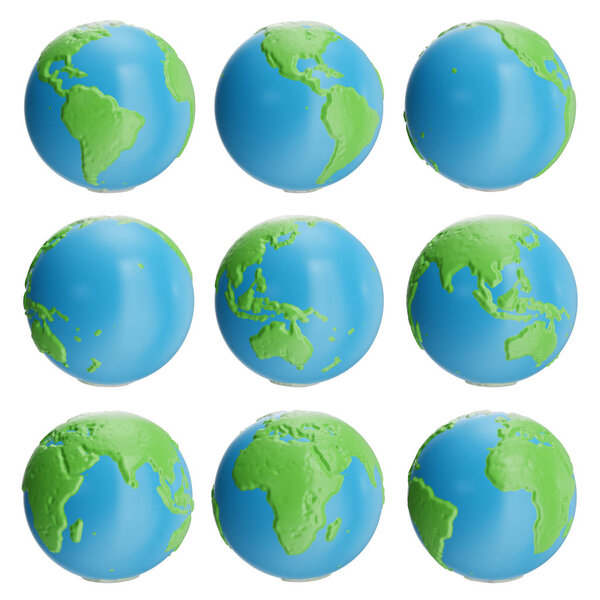 Set of abstract Earth globe illustration. Collection of abstract globe icons. Creative abstract Earth, 3D Rendering