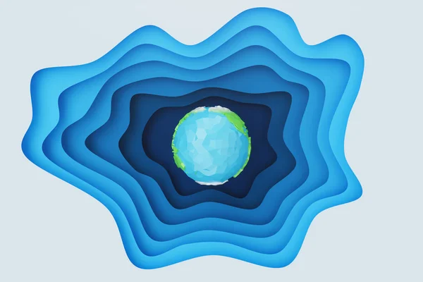 지구 개념과 추상 종이 컷 배경. 중앙에 지구와 종이 조각 효과. 낮은 폴리, 다각형 지구. 크리에이티브 종이 접기 글로브, 3D 렌더링 — 스톡 사진