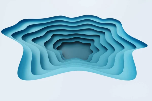 Fondo de corte de papel abstracto, plantilla de corte de papel. Efecto de relieve de onda azul 3D para su diseño, presentación, volante, pancarta, póster, folleto. Topografía en capas de origami curvo, renderizado 3D —  Fotos de Stock