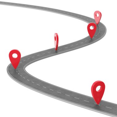 Pin işaretçisi ile yol infografik. Pin işaretçisi ile gezinme konsepti. Yol haritasında harita işaretçisi. Kartografi haritalama. İş infographics tasarım için Sokak yol haritası. 3d render
