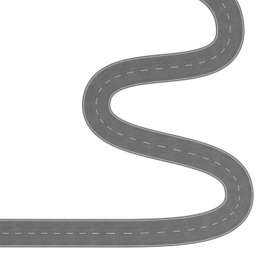 Sarmal Yol Beyaz Arkaplan 'da izole edildi. Yol konumu bilgi şablonu. Beyaz arka planda çift yönlü yol bükme. Virajlı asfalt yol. 3d oluşturma