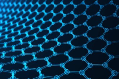 3D render nanoteknoloji altıgen geometrik form yakın çekim, kavram grafen atomun yapısı, kavram grafen moleküler yapısı.