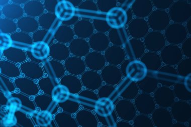 3D render soyut nanoteknoloji altıgen geometrik form yakın çekim, kavram grafen atomik yapısı, kavram grafen moleküler yapısı