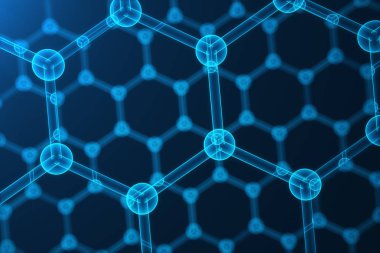 3D render soyut nanoteknoloji altıgen geometrik form yakın çekim, kavram grafen atomik yapısı, kavram grafen moleküler yapısı